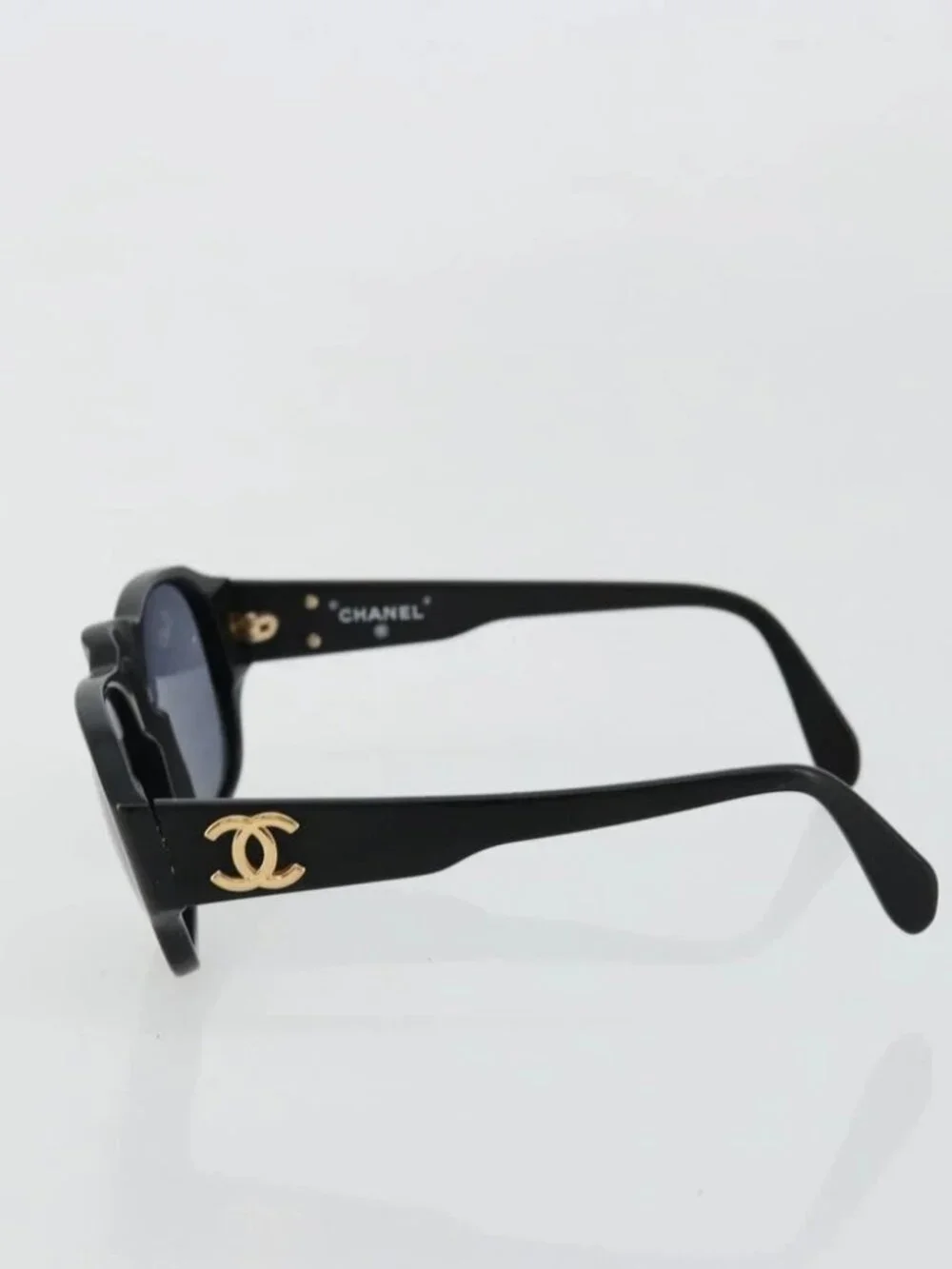 CHANEL COCO Mark Sunglasses plastic Black CC Auth 178797